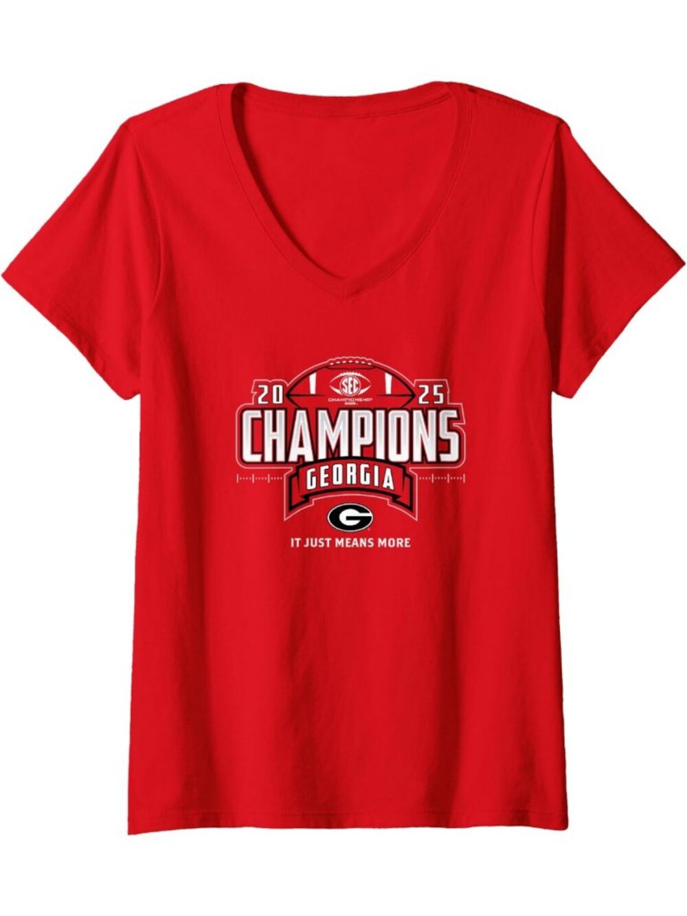 Women's SEC Champs 2025 Football V-Neck T-Shirt - Georgia Bulldogs Locker Room